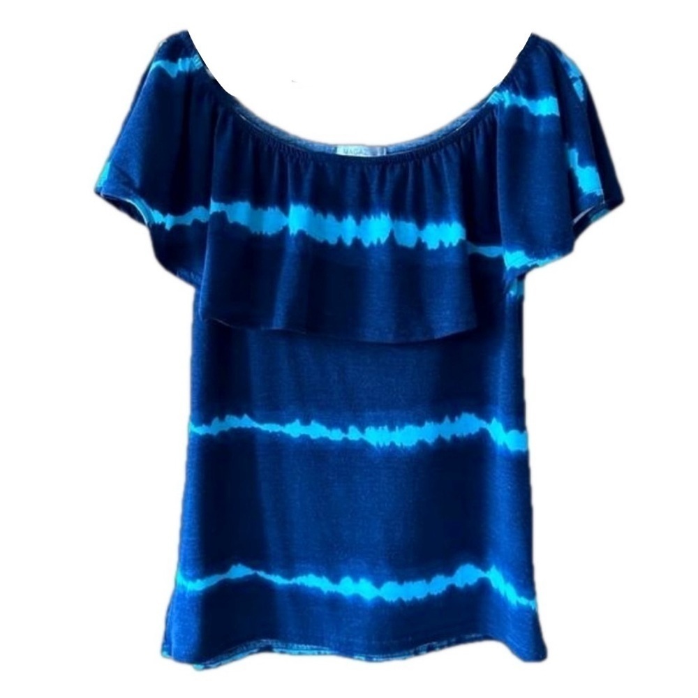 Magazine Blue Off Shoulder Summer Top with Ruffle Flounce  - Small